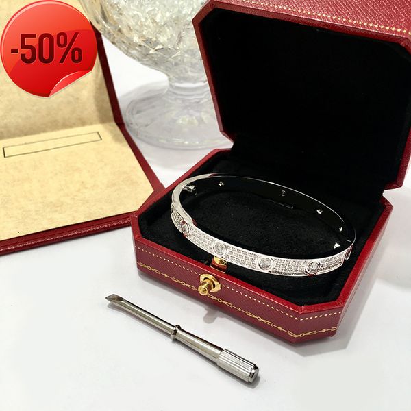 

luxury full diamond stainless steel gold love bracelet fashion women mens signer crystal screwdriver cuff bracelets bangles jewelry with bag, Black