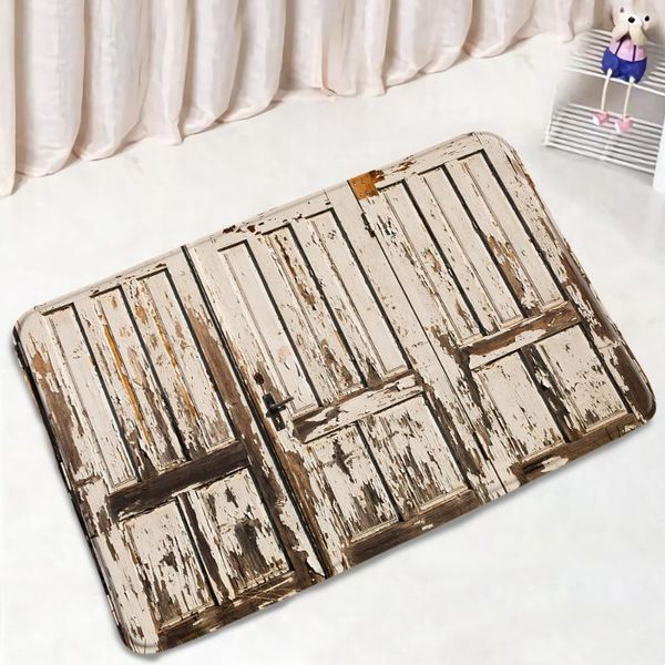 

bath mats retro wooden door mat shabby wood grain gate non-slip living room carpet kitchen floormats water absorption bathroom