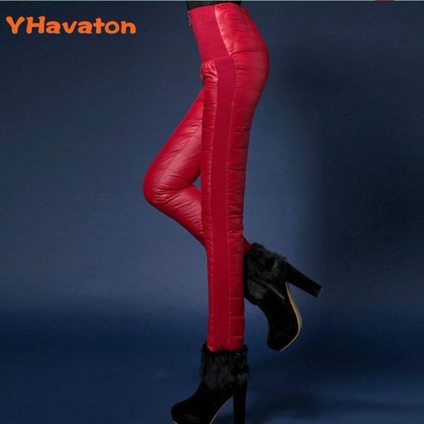 

women's pants & capris 2021 high waist down winter double face duck padded pencil women skinny thick trousers lady, Black;white