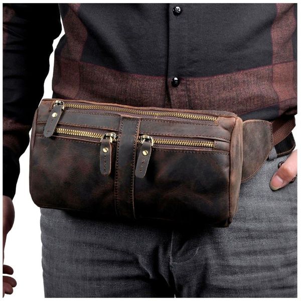 

waist bags leather men casual fashion travel crossbody belt bag chest pack sling design 7" phone cigarette case pouch 811-49db