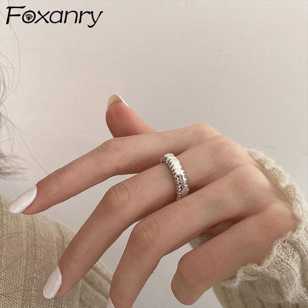 

cluster rings foxanry 925 sterling silver open for women fashion vintage simple couples irregular texture party jewelry wholesale, Golden;silver