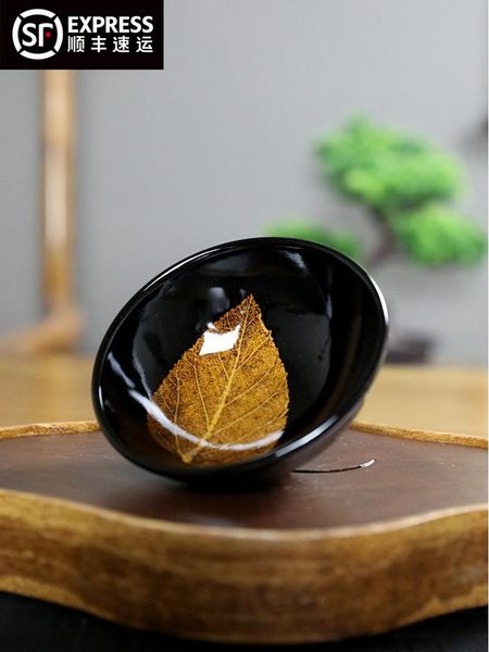 

jingdezhen wood leaf temmoku cup master single tea personal dedicated female men cups & saucers