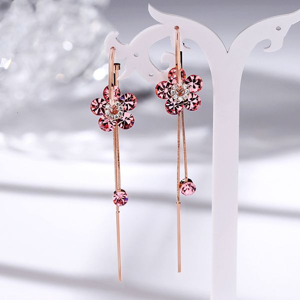 

pink flower personality tassel earrings female exaggerated big circle net red temperament 925 sier needle earrings, Golden