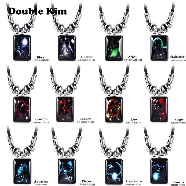

pendant necklaces horoscope astrology 12 zodiac necklace leather women men friendship fashion jewelry gifts for friends, Silver