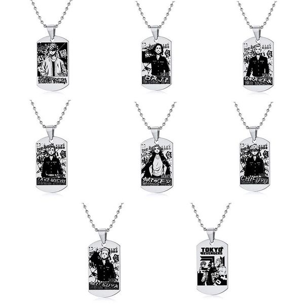 

pendant necklaces 20pcs/lot japanese anime tokyo revengers necklace dog tag stainless steel chain cosplay jewelry, Silver