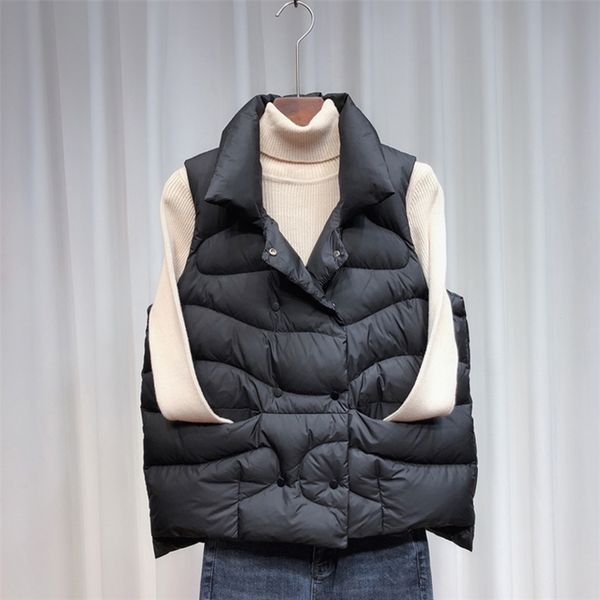 

autumn winter 90% white duck down jacket women ultra light warm waistcoat down vest female sleeveless coat vest 210910, Black;white