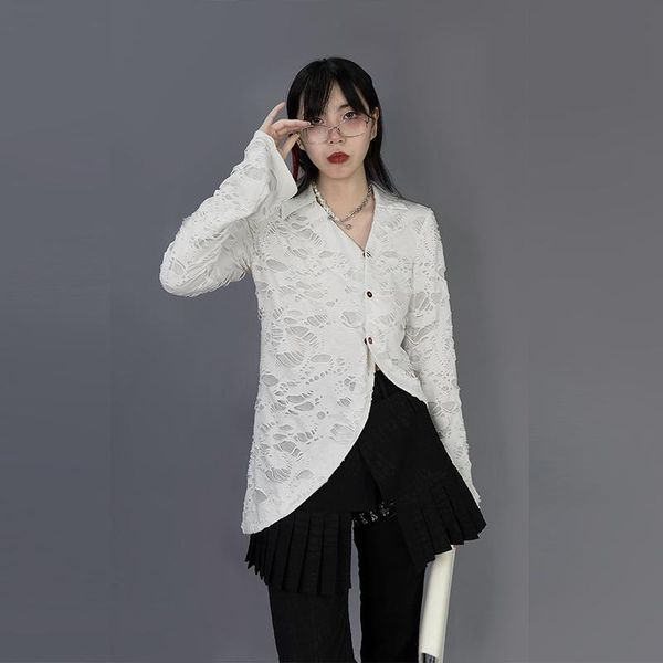 

original design punk gothic slim women jacket long flare sleeve holes solid white asymmetric designer open stitch jackets women's, Black;brown