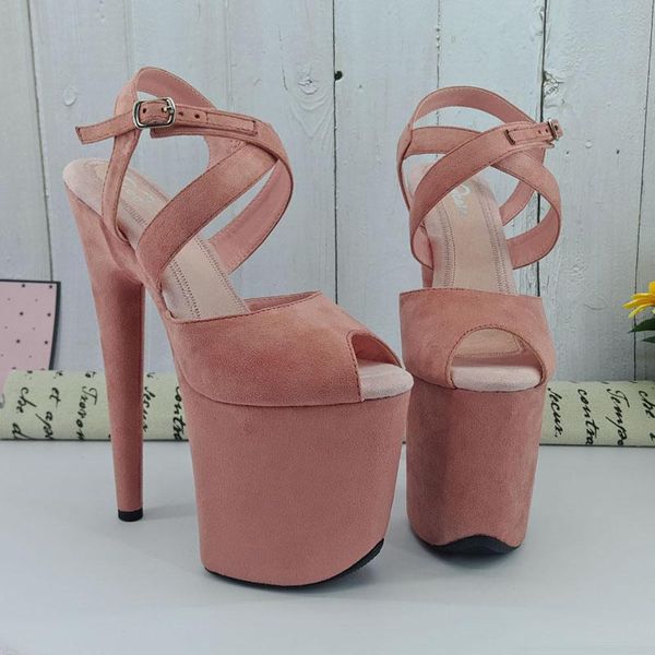 

leecabe pink suede covered style high heel sandals 20cm model shoes pole dancing, Black