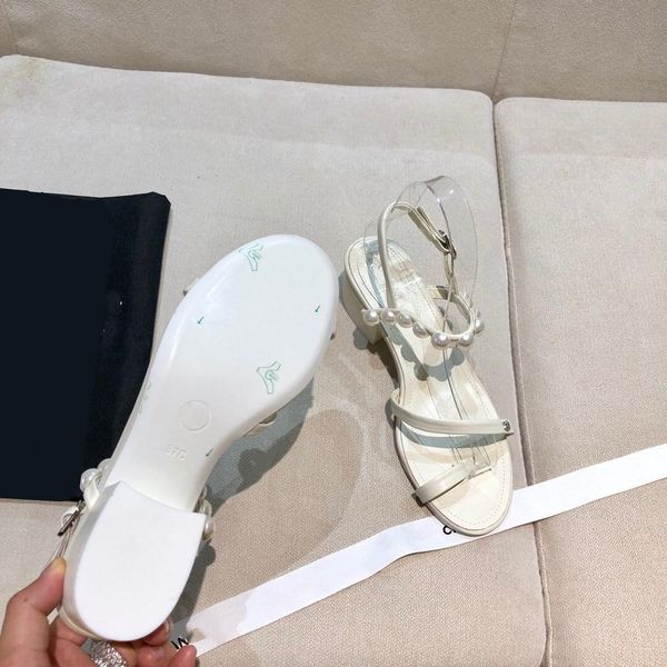 

thumb thick heel flip flops 2021 summer flip-flops with pearl sandals female black and white apricot tricolor shoes