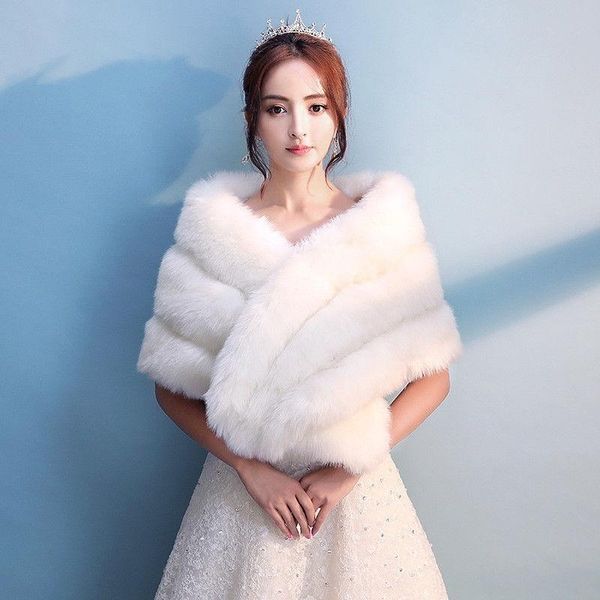 

wraps & jackets fashion pink ivory wedding women stole faux fur bridal shawl jacket, White