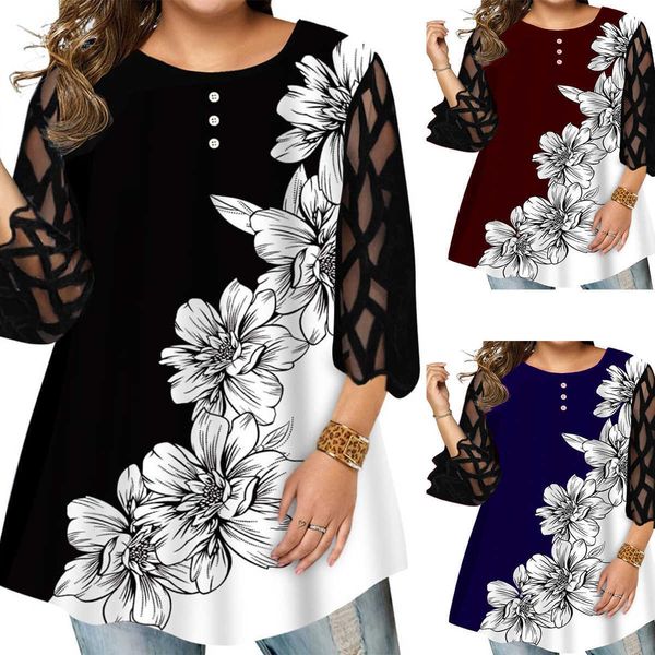 

large women's oversized lace sleeve floral loose casual t-shirt, White