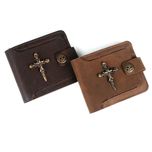 

bags wallet backpack short crazy horse bronze anti theft chain square four ghost cross multi card, Black;red