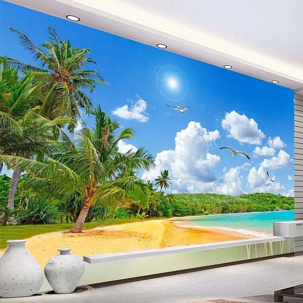 

wallpapers custom any size mural wallpaper 3d stereo seaside scenery coconut tree landscape wall painting living room tv sofa el fresco