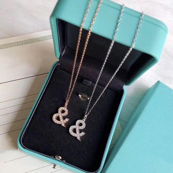 

chains tif 1:1 original logo shining stone & and symbol necklace luxury jewelry classic trend brand woman gift, Silver
