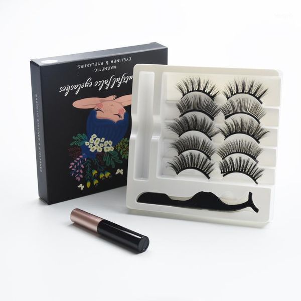

wholesale 5 pairs visolashes extension 3d mink magnetic false eyelashes & tweezer set waterproof eyeliner makeup kit1