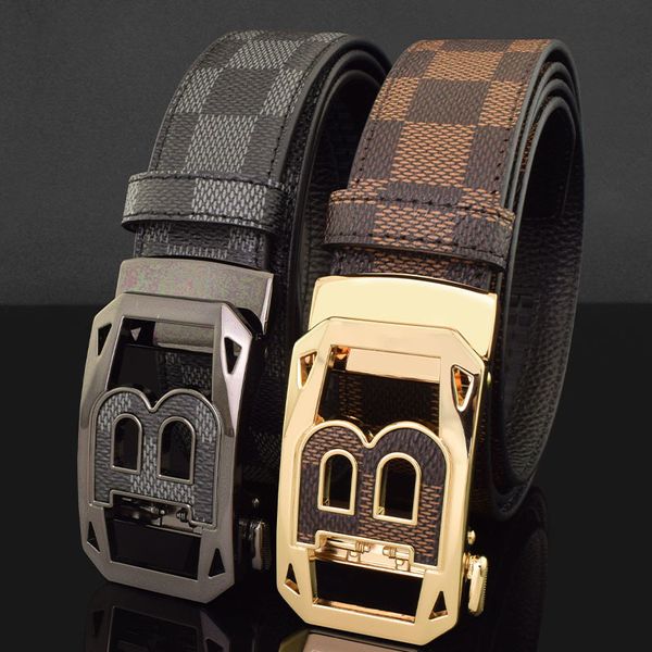 

luxury brand belt golf men's leather automatic buckle b letter belt korean fashion young people's pants, Black;brown