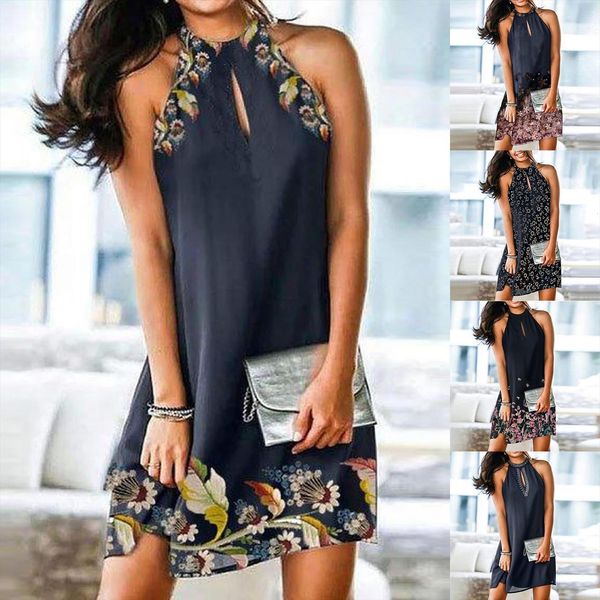 

elegant off shoulder backless women dresses party vintage floral print a line lady fashion halter casual beach, Black;gray