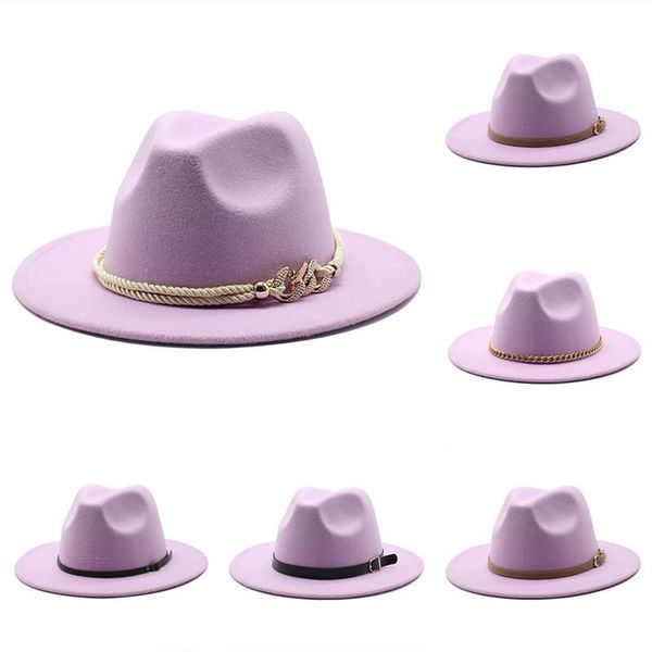 

wide brim hats simple style taro purple men fedora jazz hat for women gir flat panama wool wholesale, Blue;gray