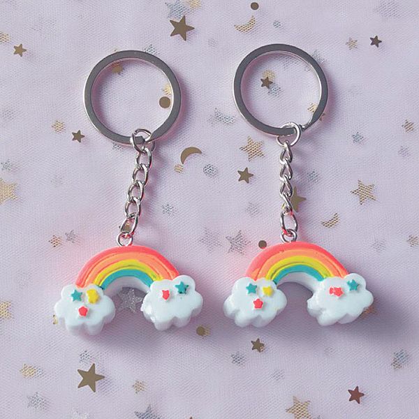 

10pieces/lot cute resin rainbow keychain rainbow new year small gift key chain pendant beautiful gift for girlfriend, Silver