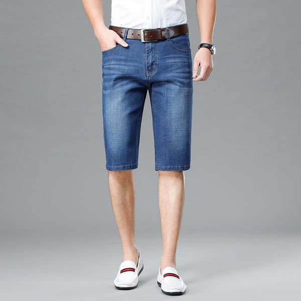 

men's jeans high-end denim shorts summer thin pants ice silk loose straight casual, Blue