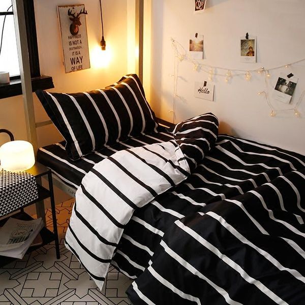 

sheets & sets nordic simple stripe four-piece set 1.5/1.8m student dormitory single piece quilt cover bed three-piece lb50613 sheet