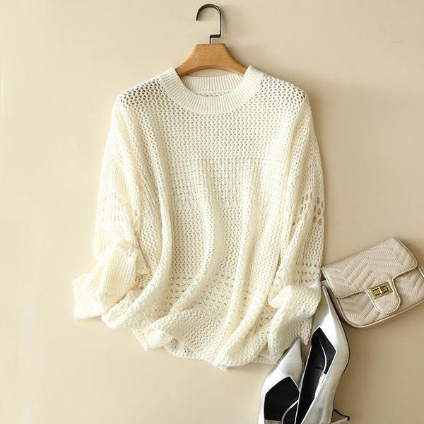 

women's sweaters autumn and winter cashmere sweater round neck hollow loose 100 pure base thick, White;black