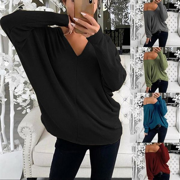 

women's t-shirt women autumn v neck long sleeve base shirt loose baggy pullover clothing ladies fashion streetwear, White