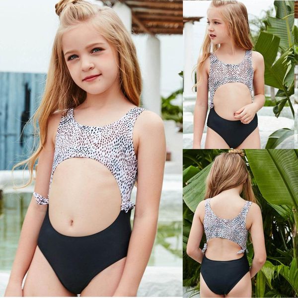 

girls kawaii leopard print pattern bikini set one piece swimsuit bathing suit lovely swimwear 2021 one-pieces, Black