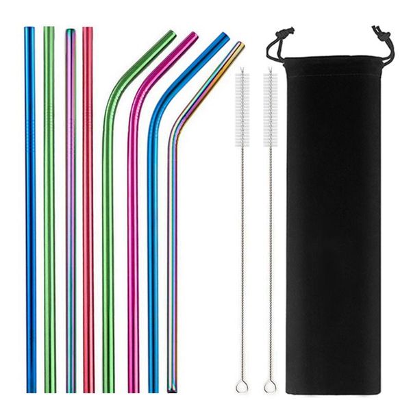 

drinking straws mixing color reusable metal 304 stainless steel straw set with cleaner brush bar drinkware party accessory