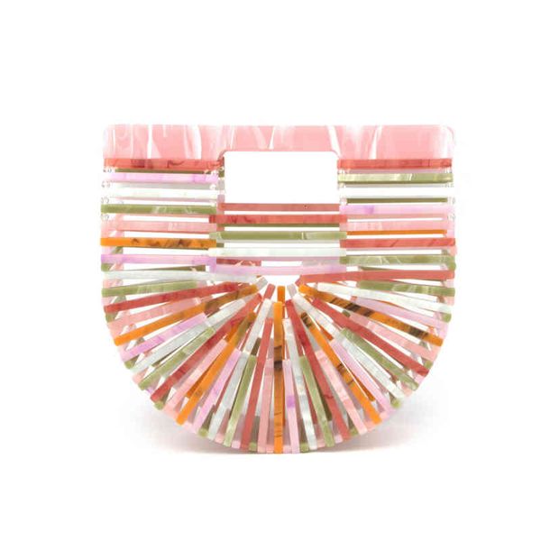 

women's woven acrylic basket one shoulder hand half round dinner bag