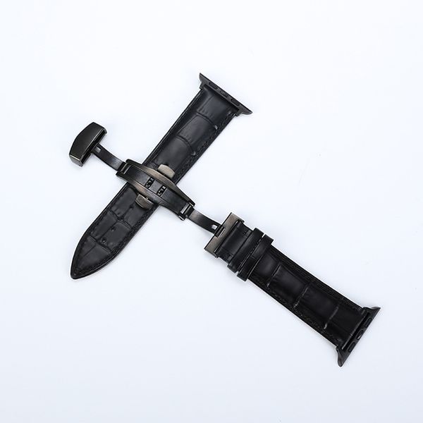 

suitable for apple watch 1-6 generation black strap butterfly buckle style 38-40 42-44mm, Black;brown