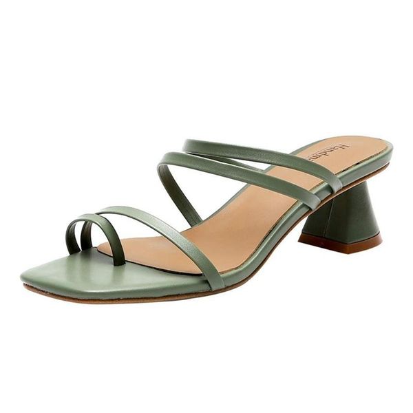 

cow leather square toe med heels strange style sweet simple french romantic mules slip on women sandals l80, Black