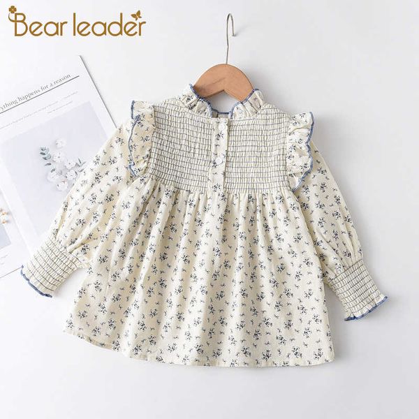 Bear Líder Moda Outono Moda Crianças Roupas Meninas Manga Longa T-shirt Bonito Flor Impressão Padrão Criança Outfits Casual Menina Top 210708