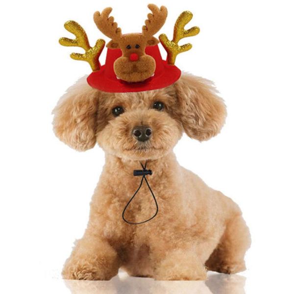 

dog apparel 2021 funny xmas hat pet cat christmas headwear elk reindeer antlers headband adjustable snowman cap 20