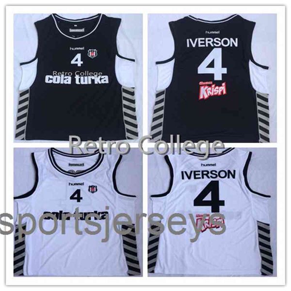 

#4 allen iverson besita colas turka basketball jersey embroidery stitches s, Black
