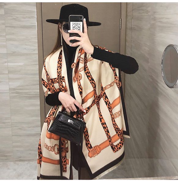 

and new leopard print imitation cashmere scarf women's warm double-sided two-color versatile fashion air conditioning shawl, Blue;gray