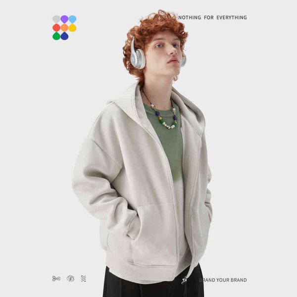 

inflation oversized zip up hoodies men basic plain hooded sweatshirt winter thick warm fleece zipper hoodies 211217, Black