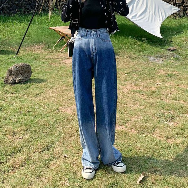 

color autumn high waist wide leg pants kong flavor thin loose pants fashion, Blue