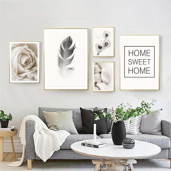 

paintings scandinavian wall art picture beige minimalist flower dandelion feather canvas poster painting for living room home decor
