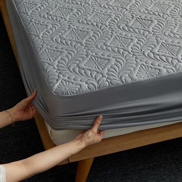 

sheets & sets bonenjoy quilted waterproof bed sheet with elastic queen king size solid color mattress protector for double bed(no case)
