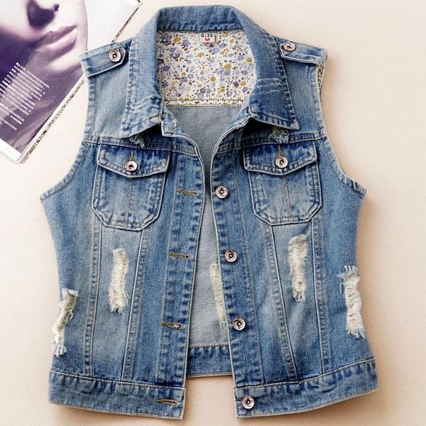 

women's vests plus size 5xldenim vest women summer hole short jeans sleeveless tank, Black;white