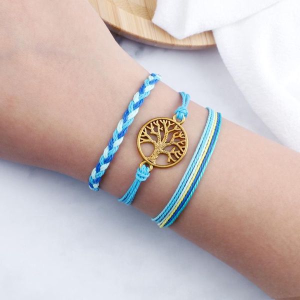 

beaded, strands 3pcs/set blue color wave pendant braided bracelet women bohemian handmade bangle jewelry friendship wrist chain pulsera gift, Black