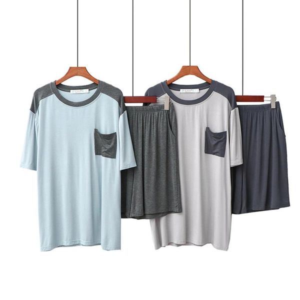 

men's sleepwear fdfklak summer short sleeve man pajamas set male clothes modal elastic waist pants casual loose home wear, Black;brown