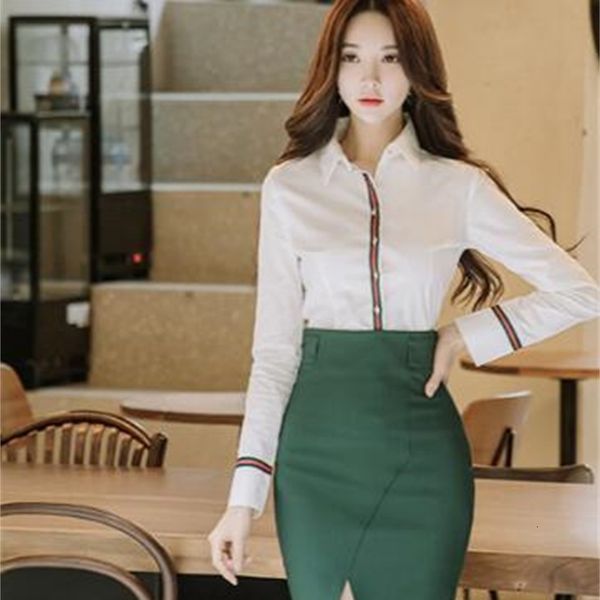 

two piece dress autumn korean long sleeve two-piece slim thin + irregular skirt set zcem, White