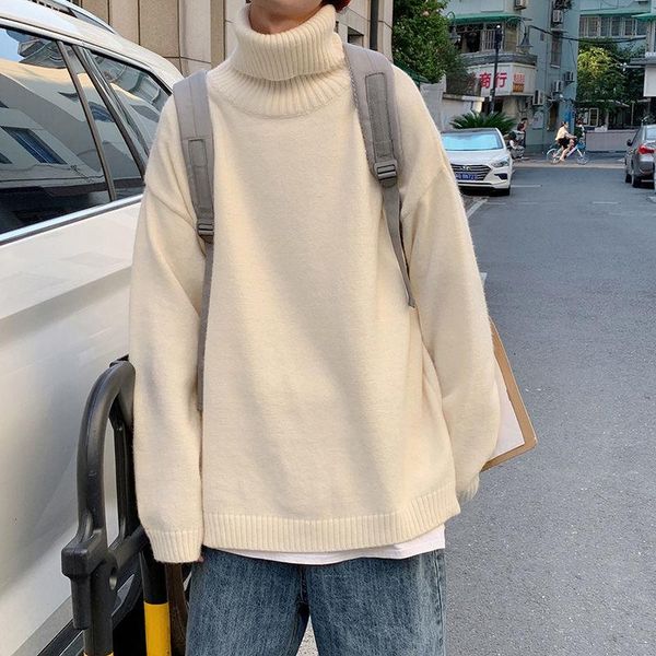 

men's sweaters turtleneck sweater bottoming shirt warm trend solid knitted long sleeve pullovers autumn men winter coat clothing, White;black