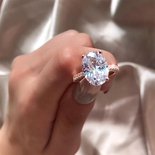 

cluster rings boeycjr 5a zircon oval cut 9*13mm s925 silver fine jewelry elegant diamond for women engagement gift anillo, Golden;silver