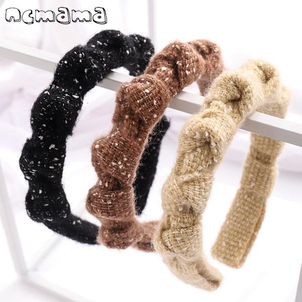 

hair accessories ncmama winter women headbands woolen cross knot bands for girls wide fabric turban warm hoop, Slivery;white