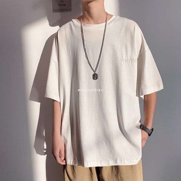 

men's t-shirts short sleeve black white loose t shirt 2021 summer classic solid tshirt tees casual clothes plus oversize m-5xl o neck, White;black