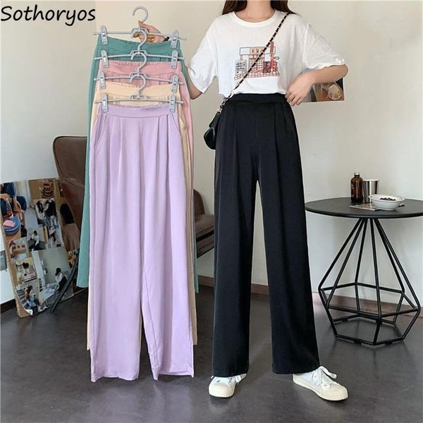 

women's pants & capris elegant casual women high waist spring straight solid trousers ladies ol ins fashion draped tender all-match gir, Black;white