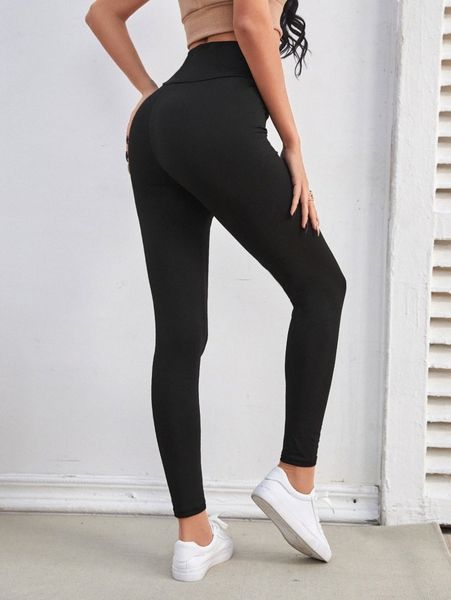 

high waist solid leggings h8od#, Black